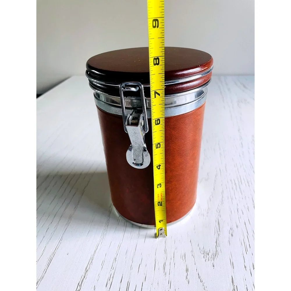 1997 Don Diego Embossed Faux Leather Coffee Canister Wooden Lid Airtight Storage